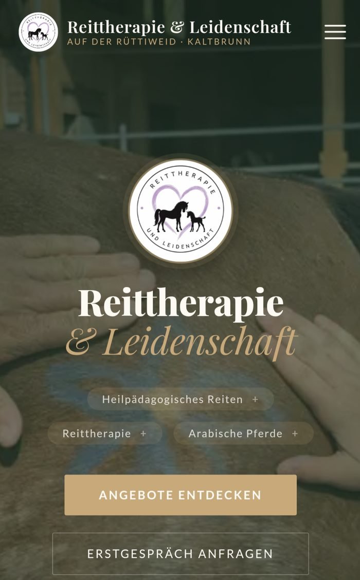 Startseite von Reittherapie & Leidenschaft, auf der Rüttiweid in Kaltbrunn
